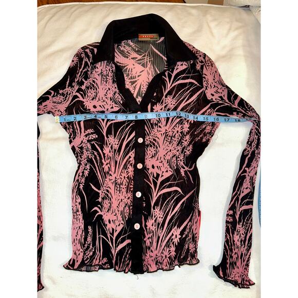 VINTAGE PRADA WILDFLOWER BLACK & PINK PRINT BLOUSE S/M - Picture 5 of 8